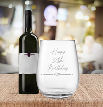 Load image into Gallery viewer, Engraved Stemless Birthday Wine Glass