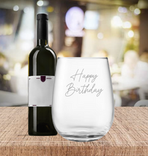 Load image into Gallery viewer, Engraved Stemless Birthday Wine Glass