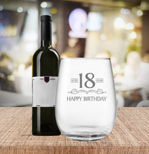 Load image into Gallery viewer, Engraved Stemless Birthday Wine Glass