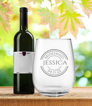 Load image into Gallery viewer, Engraved Stemless Bridesmaid Wine Glass