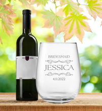 Load image into Gallery viewer, Engraved Stemless Bridesmaid Wine Glass