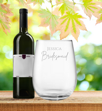 Load image into Gallery viewer, Engraved Stemless Bridesmaid Wine Glass