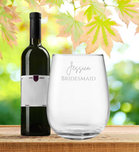 Load image into Gallery viewer, Engraved Stemless Bridesmaid Wine Glass