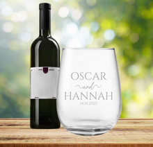 Load image into Gallery viewer, Engraved Stemless Wedding Wine Glass