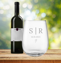 Load image into Gallery viewer, Engraved Stemless Wedding Wine Glass