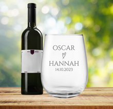 Load image into Gallery viewer, Engraved Stemless Wedding Wine Glass