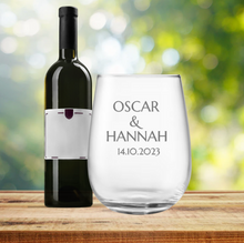 Load image into Gallery viewer, Engraved Stemless Wedding Wine Glass