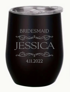 Engraved Bridesmaid Insulated Wine Tumblers