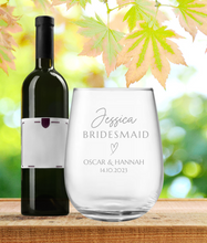 Load image into Gallery viewer, Engraved Stemless Bridesmaid Wine Glass
