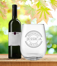 Load image into Gallery viewer, Engraved Stemless Bridesmaid Wine Glass
