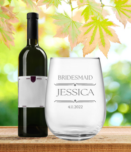 Engraved Stemless Bridesmaid Wine Glass