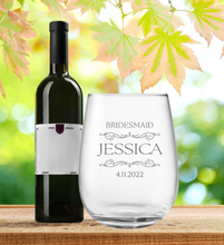 Load image into Gallery viewer, Engraved Stemless Bridesmaid Wine Glass
