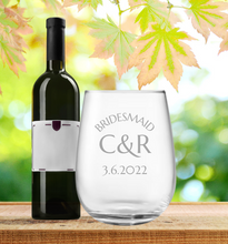 Load image into Gallery viewer, Engraved Stemless Bridesmaid Wine Glass
