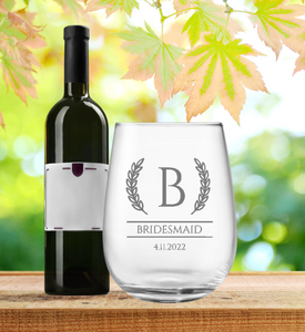 Engraved Stemless Bridesmaid Wine Glass