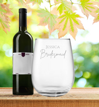 Load image into Gallery viewer, Engraved Stemless Bridesmaid Wine Glass
