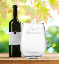 Load image into Gallery viewer, Engraved Stemless Bridesmaid Wine Glass
