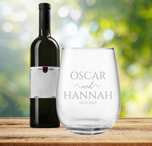 Load image into Gallery viewer, Engraved Stemless Wedding Wine Glass
