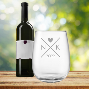 Engraved Stemless Wedding Wine Glass