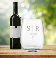 Load image into Gallery viewer, Engraved Stemless Wedding Wine Glass
