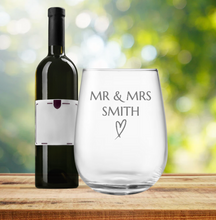 Load image into Gallery viewer, Engraved Stemless Wedding Wine Glass
