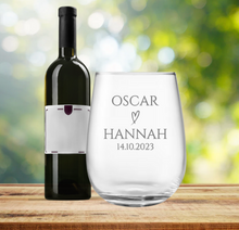 Load image into Gallery viewer, Engraved Stemless Wedding Wine Glass
