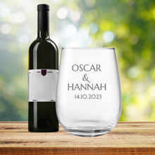 Load image into Gallery viewer, Engraved Stemless Wedding Wine Glass
